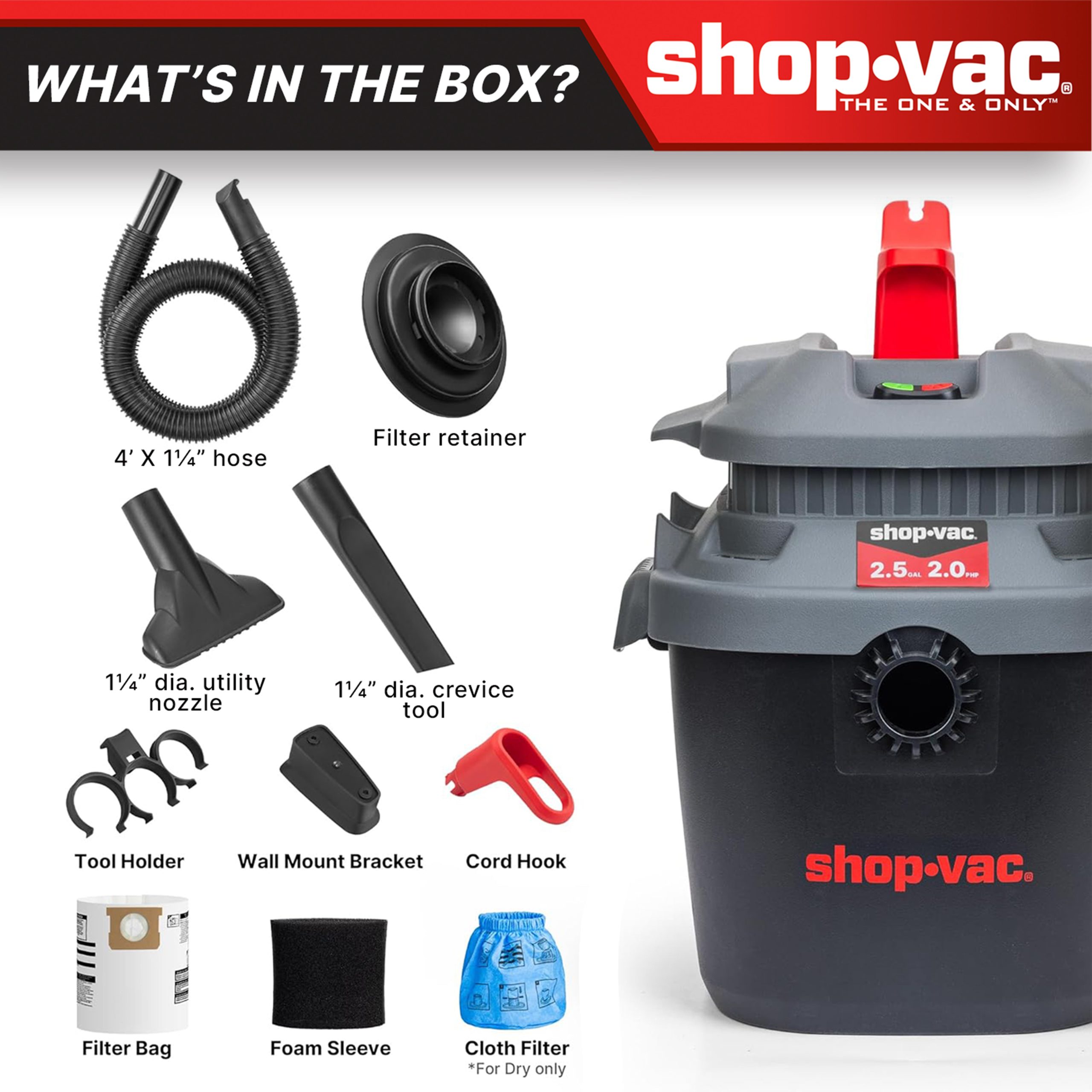 Shop-Vac® 2.5 Gallon 2.0 Peak HP Square Wet/Dry Vacuum - Image 4