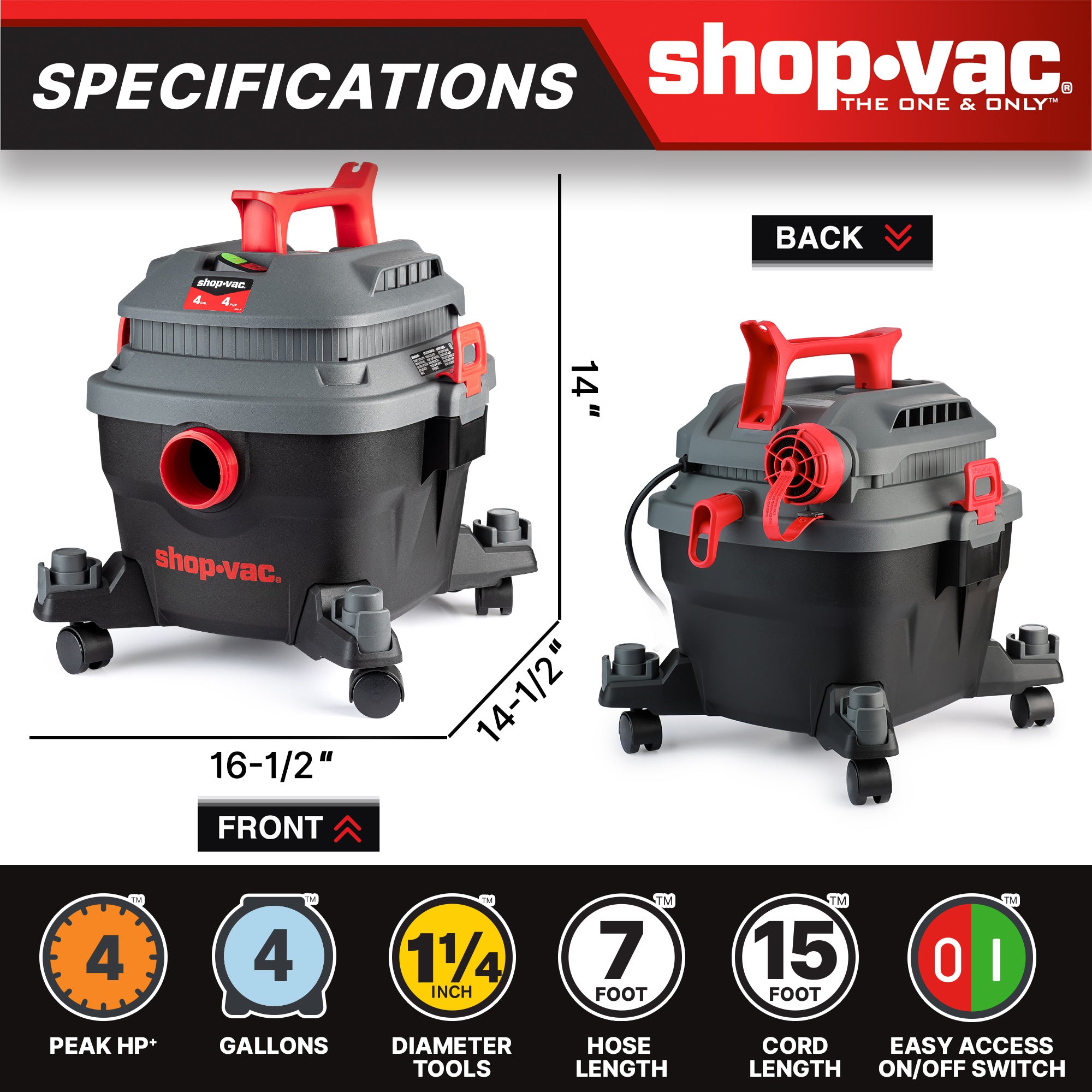 Shop-Vac® 4 Gallon 4.0 Peak HP Wet/Dry Vacuum - Image 4