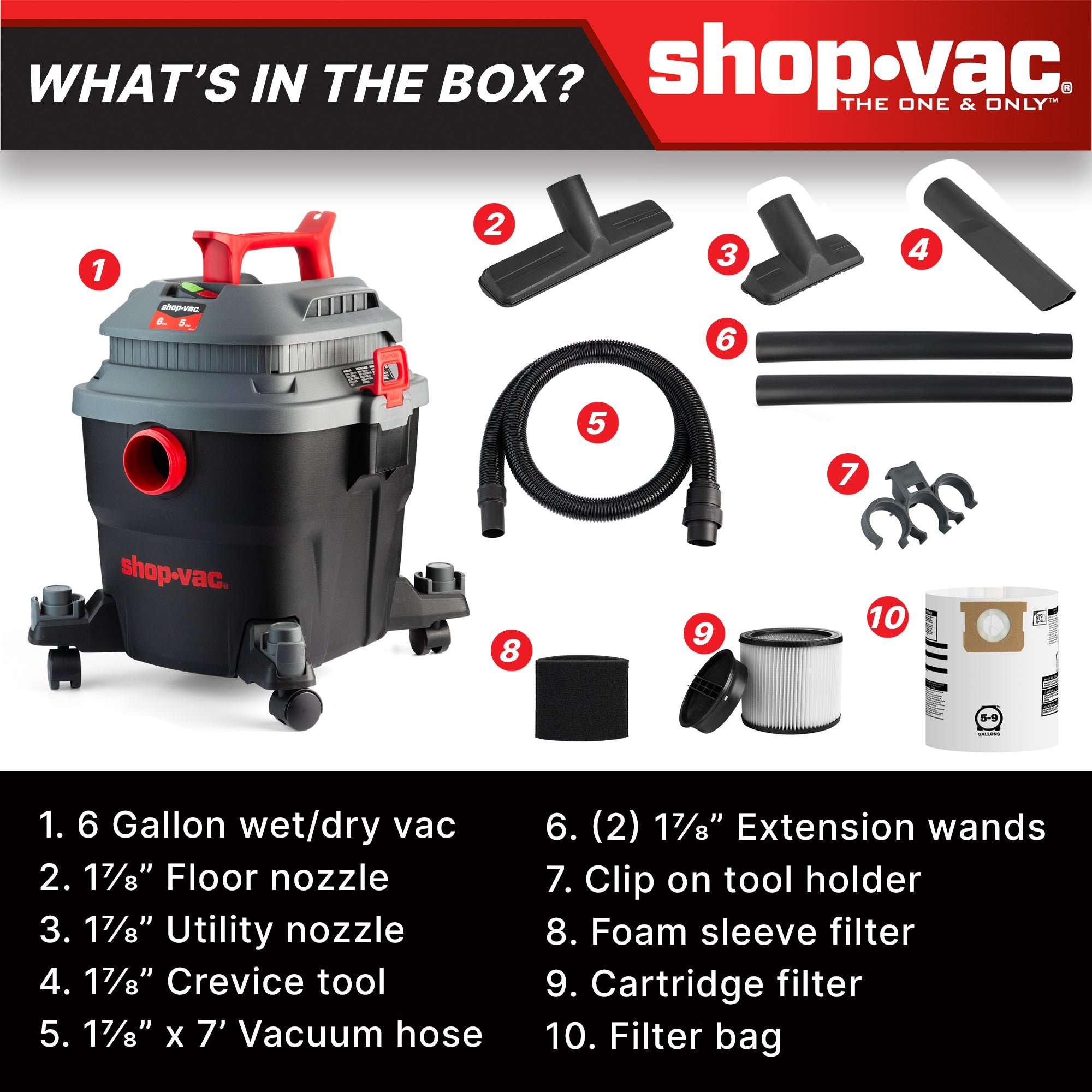 Shop-Vac® 6 Gallon 5.0 Peak HP Wet/Dry Vacuum - Image 5
