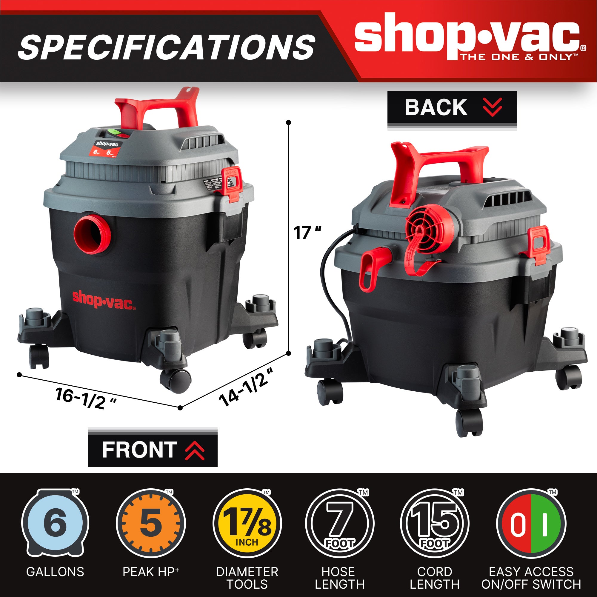 Shop-Vac® 6 Gallon 5.0 Peak HP Wet/Dry Vacuum - Image 3