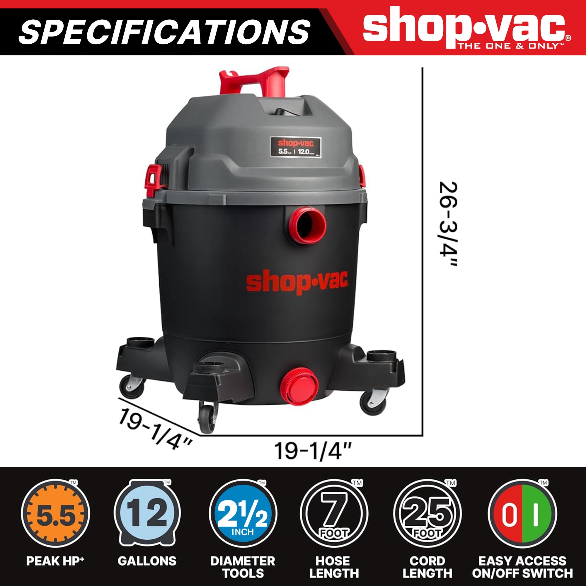 Shop-Vac® Ultra Quiet 12 Gallon 5.5 Peak HP Wet/Dry Vacuum - Image 2