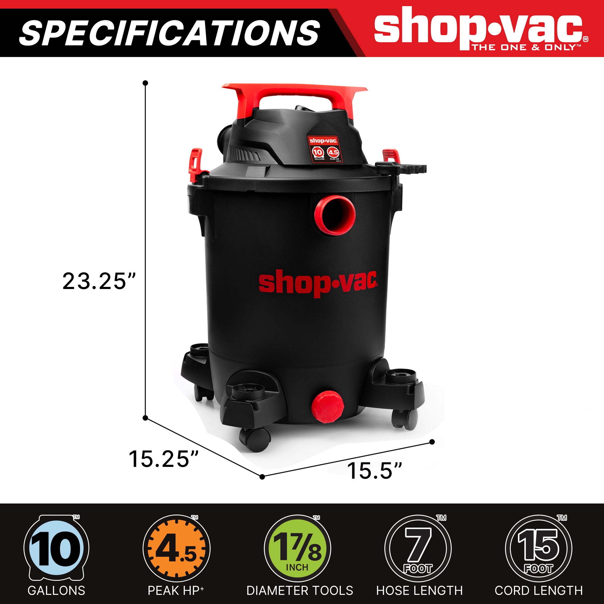 Shop-Vac® 10 Gallon 4.5 Peak HP Wet/Dry Vacuum - Image 2