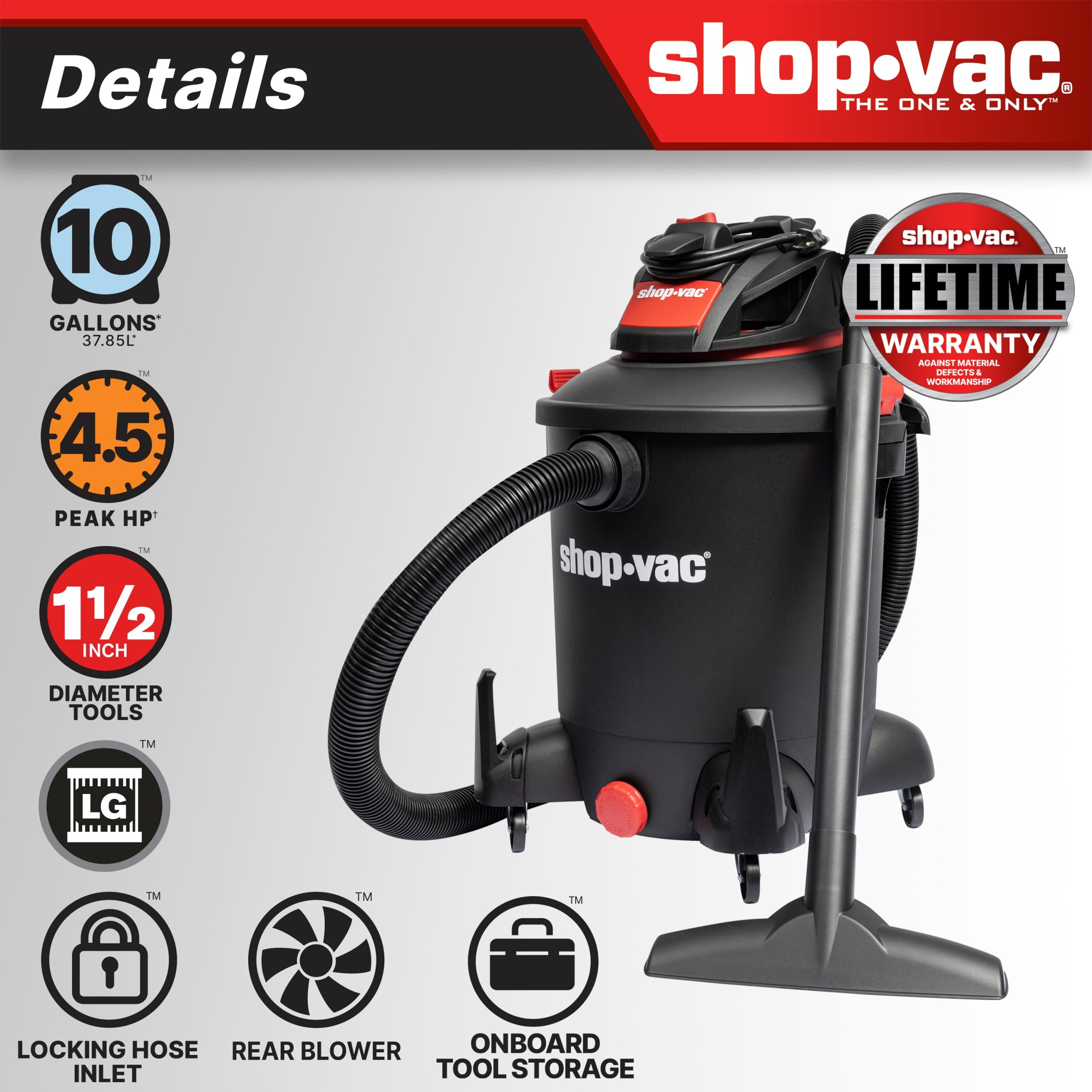 The Shop-Vac® 10-Gallon* 4.5 Peak HP** Wet/Dry Vacuum - Image 5