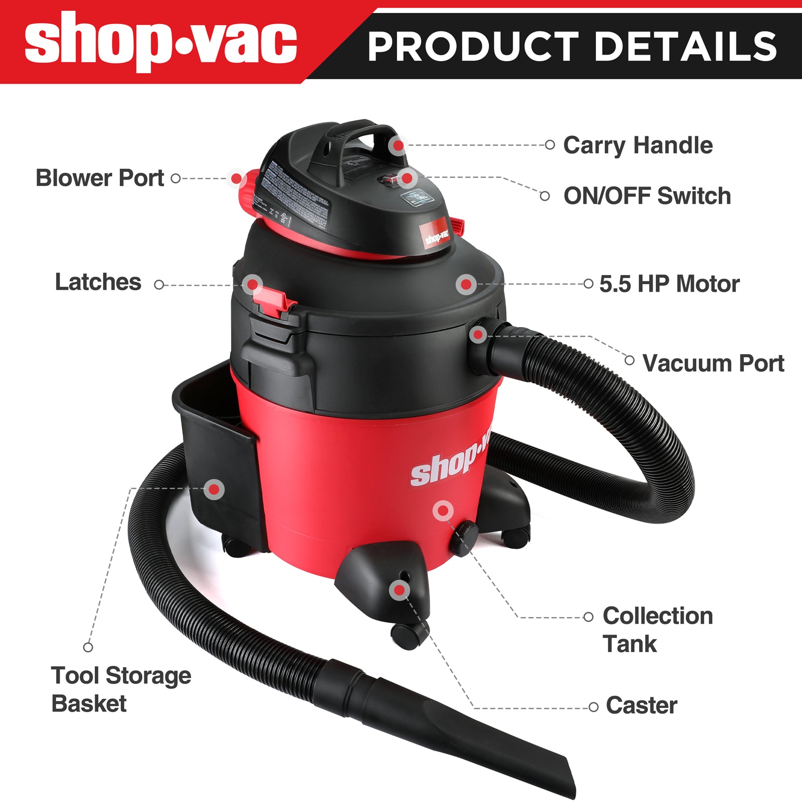 Shop-Vac® 12 Gallon 5.5 Peak HP Wet/Dry Vac - Image 2