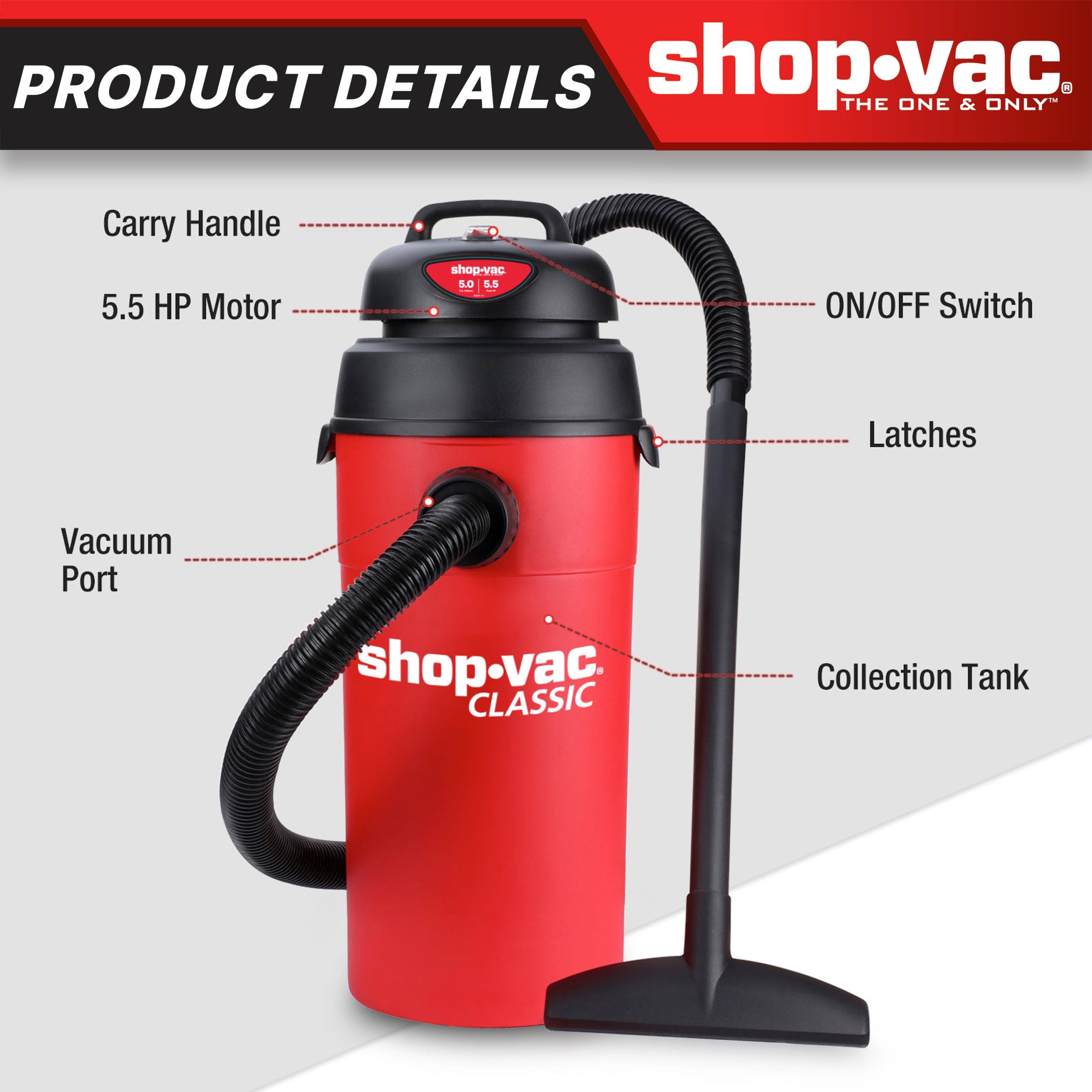 Shop-Vac® 5 Gallon 5.5 Peak HP Wall Mounted Garage Vac - Image 8