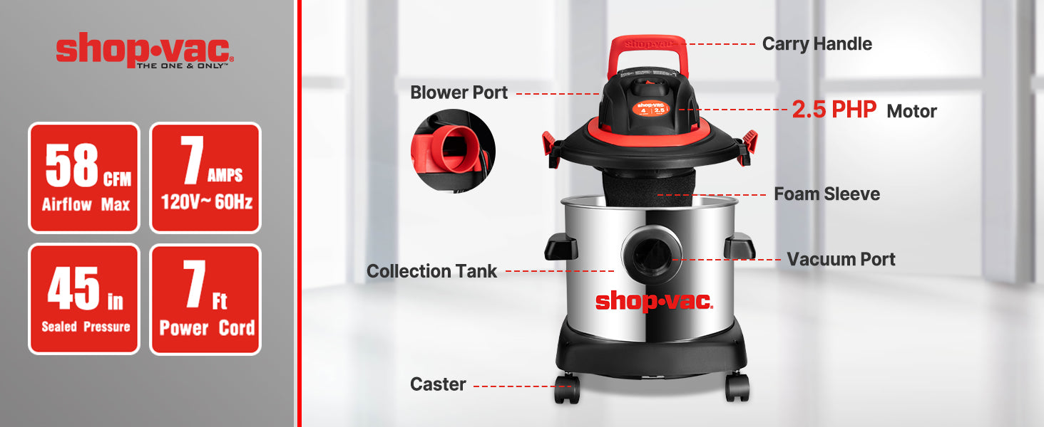 Shop-Vac® 4 Gallon 2.5 Peak HP Stainless Steel Wet/Dry Vac - Image 4